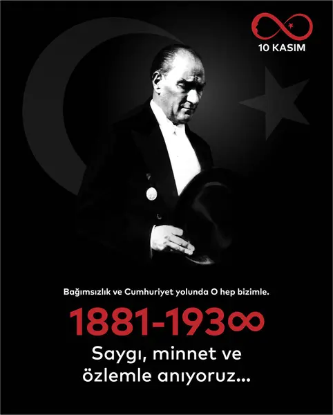10 Kasim Atatürk Anma Gunu, Saygiyla Aniyoruz. 1881-1938 arası. Çeviri: 10 Kasım Atatürk 'ün ölüm yıl dönümü. 1938-1881.