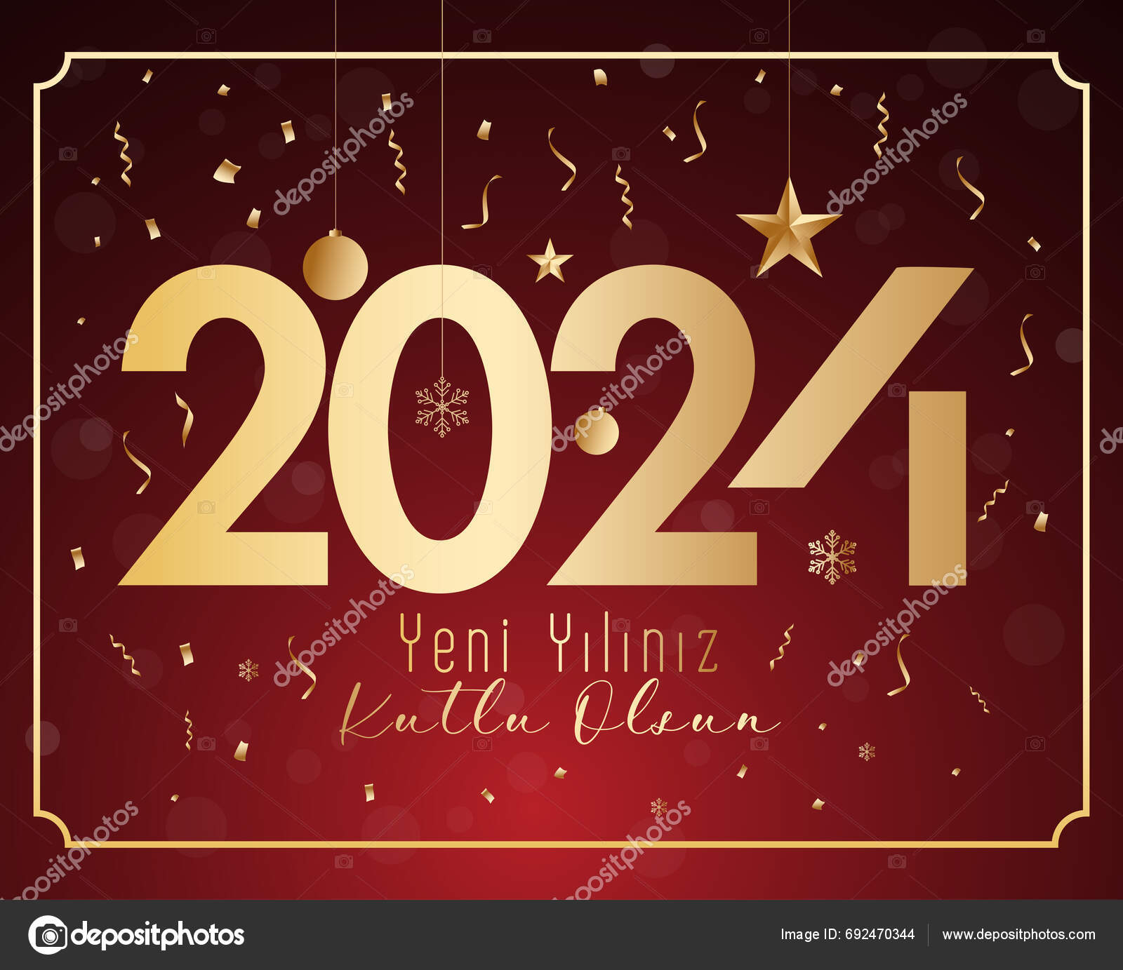 Yeni Yil Mutlu Yillar 2024 2025 Tebrik Karti Translation Merry Stock