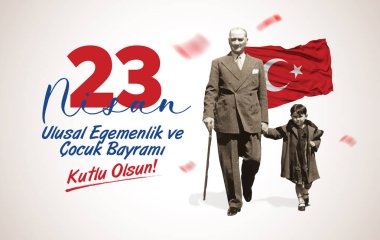 23 Nisan Ulusal Egemenlik ve Cocuk Bayrami Kutlu Olsun. Kutlama Tebrik Karti. Translation: 23 April, National Sovereignty and Childrens Day Turkey celebration card. vector illustration. clipart