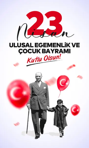 23 Nisan Ulusal Egemenlik ve Cocuk Bayrami Kutlu Olsun. Kutlama Tebrik Karti. Tercümesi: 23 Nisan, Ulusal Egemenlik ve Çocuklar Günü Türkiye kutlama kartı. vektör illüstrasyonu.