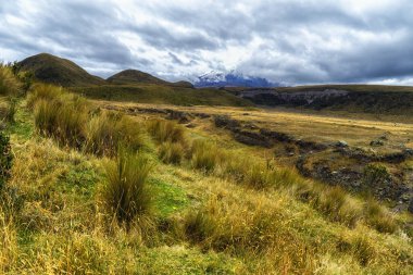 Cotopaxi Volkanı bulutlarda saklanıyor, Cotopaxi Ulusal Parkı, Cotopaxi Eyaleti, Ekvador