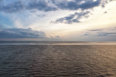 UNESCO 'nun dünya doğal mirası Wadden Denizi' nde sular çekildiğinde ortaya çıkan gelgit düzlükleri. Kanallar ve dereler tarafından kesilen kumlu ya da alüvyonlu bankalar..