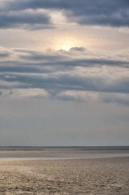 UNESCO 'nun dünya doğal mirası Wadden Denizi' nde sular çekildiğinde ortaya çıkan gelgit düzlükleri. Kanallar ve dereler tarafından kesilen kumlu ya da alüvyonlu bankalar..