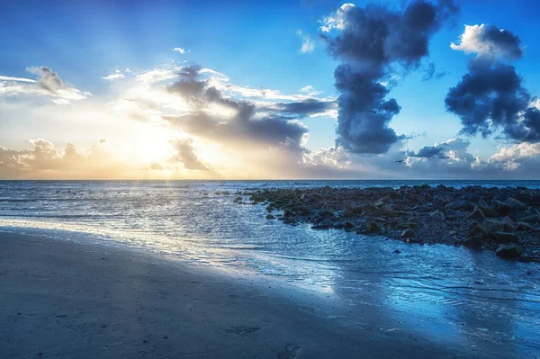 Pôr Sol Praia Ilha Ameland Nos Países Baixos — Fotografia de Stock
