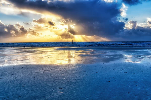 Sonnenuntergang Strand Der Insel Ameland Den Niederlanden — Stockfoto