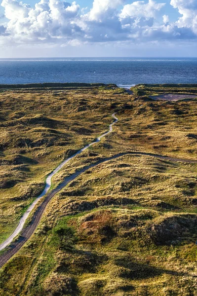 Panorama Wydm Morza Północnego Wybrzeża Waddensea Rezerwatu Przyrody Zachodniofryzyjskiej Wyspie — Zdjęcie stockowe