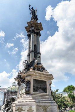 Monument to the independence heroes in center of Quito at Plaza Grande, Ecuador