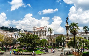 Quito, Ecuador - 24 November 2022: Plaza Grande at historic colonial downtown of Quito, Ecuador. South America.