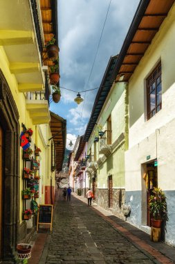 Beautiful street view of the famous Calle de la Ronda in the historical center in Quito