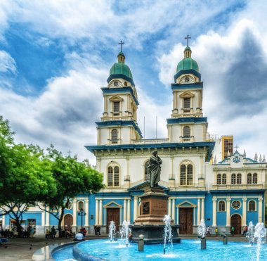 Guayaquil, Ecuador, 26 November 2022: Statue of Vicente Rocafuerte in front of the Church of San Francisco in downtown Guayaquil, Ecuador. Rocafuerte was the first native president of Ecuador.