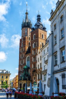 St. Mary's basilica in main square of Krakow. Poland's historic center, a city with ancient architecture. Cracow, Poland.