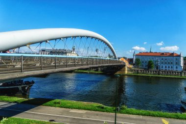 Father Bernateks Bridge (Kadka Ojca Bernatka). Pedestrian and bicycle bridge over the Vistula River (Wisa) in Krakow, connecting Kazimierz with Podgrze.