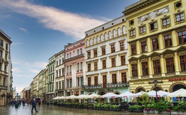 Krakow, Poland - 13 August 2022: main shopping street Florianska in Krakow, Poland