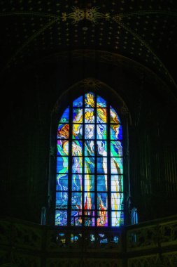 Krakow, Poland - 13 August 2022:  Poland, Krakow, St Francis of Assisi Church, God the Creator, Stained Glass Window.