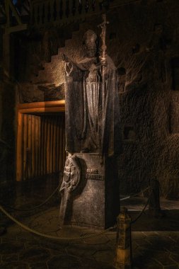 Salt statue of the Pope John Paul II in the St. Kinga's Chapel in the Wieliczka Salt Mine, Krakow, Poland