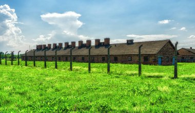 Auschwitz (Oswiecim), Polonya - 15 Ağustos 2022: Auschwitz II - Birkenau, eski Alman Nazi Toplama ve İmha Kampı - Polonya