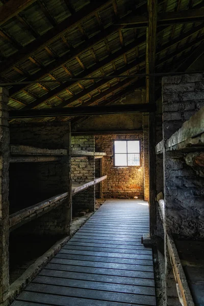 stock image Auschwitz (Oswiecim), Poland - 15 August 2022: Prisoners barracks at Auschwitz II Birkenau WWII Nazi concentration camp