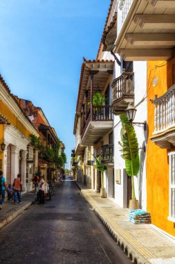 kolonyal binalar ve balkon tarihi merkezi Cartagena, Kolombiya