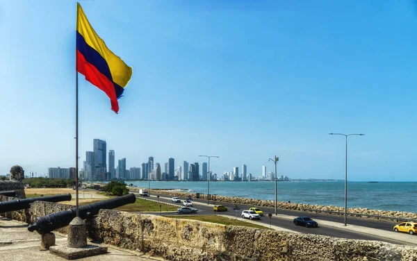 Columbian Flag Cannon View Cartagena Background — Stock Photo, Image
