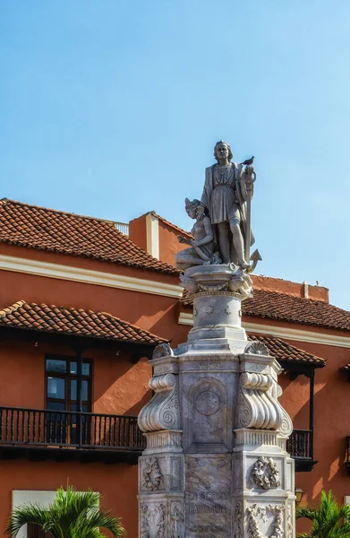 Statue of Christopher Columbus in marble, erected in 1894, in the Plaza de la Aduana in the Historic centre of Cartagena in Colombia