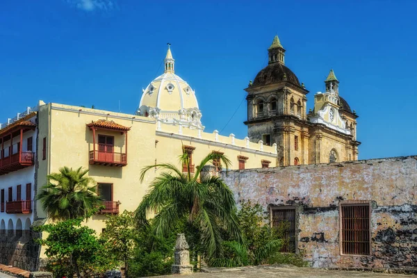 Aziz Peter Claver Kilisesi Ile Kolombiya Nın Eski Cartagena Kentinin — Stok fotoğraf