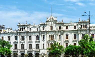 shot of historical colonial style buildings surrounding the Plaza San Martin in Lima, Peru clipart