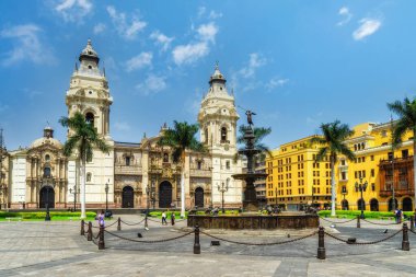 Main Square or Plaza Mayor or Plaza de Armas of Lima in the Historic Center of town, surrounded by colonial buildings. clipart
