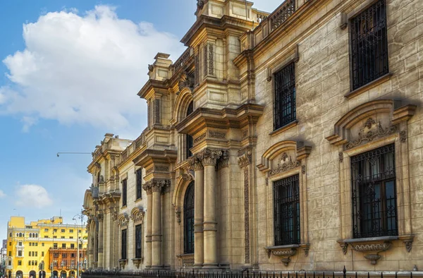 stock image Old buildings in a downtown alley of Lima, Peru