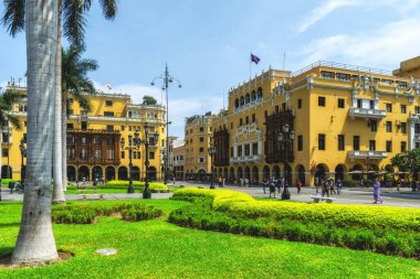 Lima Tarihi Merkezi Plaza Belediye Başkanı Meydanı 'ndaki Çarpıcı Koloni Binaları