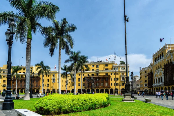 stock image Stunning Colonial Buildings on Plaza Mayor Square, the Historic Centre of Lima