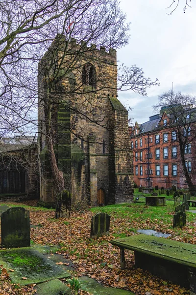 Vista Igreja Andrews Com Seu Cemitério Newcastle Tyne Inglaterra — Fotografia de Stock