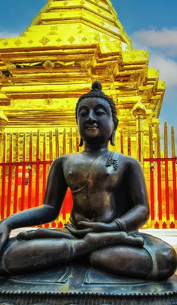 Черный Будда Статуя Ват Пхра Doi Suthep Храм Таиланд — стоковое фото