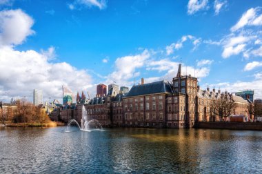 The Binnenhof castle on Hofvijver lake in the Hague city, South Holland, Netherlands is one of the oldest Parliament buildings in the world