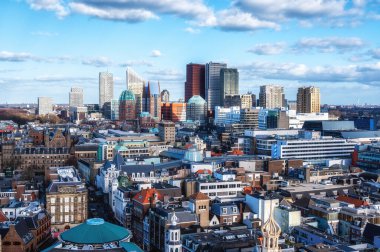 Kentsel gökdelenli Lahey Şehri Skyline, Hollanda
