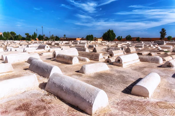 Típico Túmulos Brancos Velho Cemitério Judeu Miaara Marrakech Marrocos — Fotografia de Stock