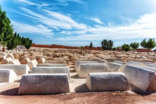 Típico Túmulos Brancos Velho Cemitério Judeu Miaara Marrakech Marrocos — Fotografia de Stock