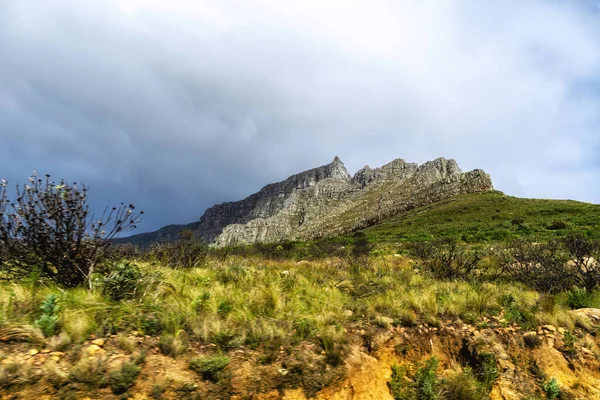 Prachtig Uitzicht Tafelberg Een Humeurige Dag Van Weg Omhoog Platteklip — Stockfoto