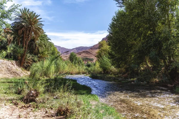 Dades Vadisi 'nden akan nehir (Bin Casbahs Vadisi). Fas, Afrika