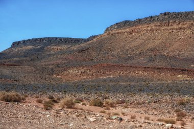 Sahra 'da taş çöl, Quarzazate, Fas, Afrika' da. Sahra 'da taş çöl