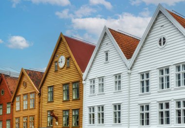Bergen - bölgesindeki hordaland county, Norveç. Bryggen Mahallesi, UNESCO Dünya Miras Listesi.