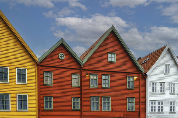 Bergen - famous town in Hordaland county, Norway. Bryggen quarter, UNESCO World Heritage Site.