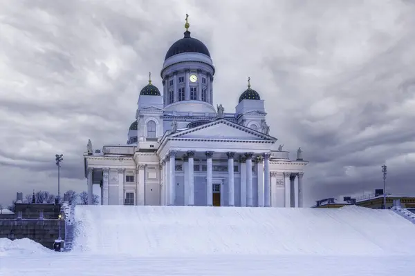 Snow covered Helsinki Cathedral in winter time in helsinki finland.