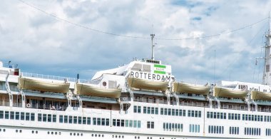 the SS Rotterdam classic cruise ship in the city centre of Rotterdam, the maiden voyage was from Rotterdam to New York in 1959 clipart