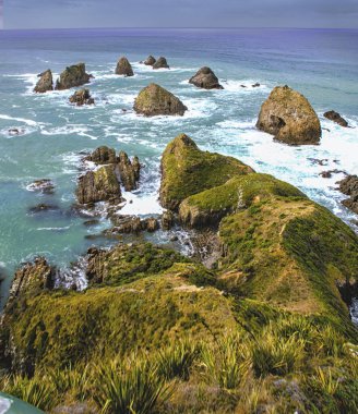 Rocks sticking out the ocean at Nugget Point in the Caitlans, New Zealand clipart