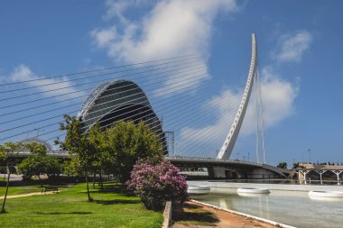 Valencia, İspanya - 15 Temmuz 2018: Gündüzleri Sanat ve Bilim Şehri. Mimar Santiago Calatrava tarafından tasarlanmış görkemli ve heybetli bir alan..