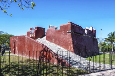 Fort in the colonial street of Champoton small town, Campeche, Mexico clipart