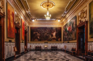 Merida, Meksika - 21 Şubat 2024: Hükümet Sarayı Salonu, Palacio de Gobierno