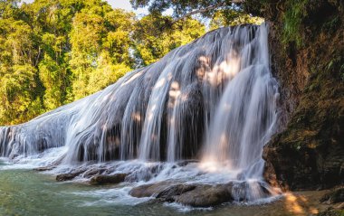 Meksika, Chiapas yağmur ormanlarındaki turkuaz mavisi sularıyla Agua Azul çağlayanı..