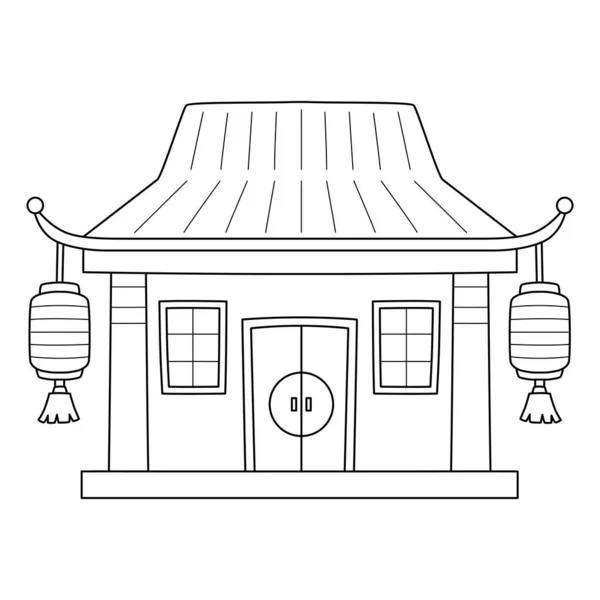 Симпатичная Смешная Раскраска Китайского Храма Обеспечивает Детям Часы Раскрашивания Цвет — стоковый вектор