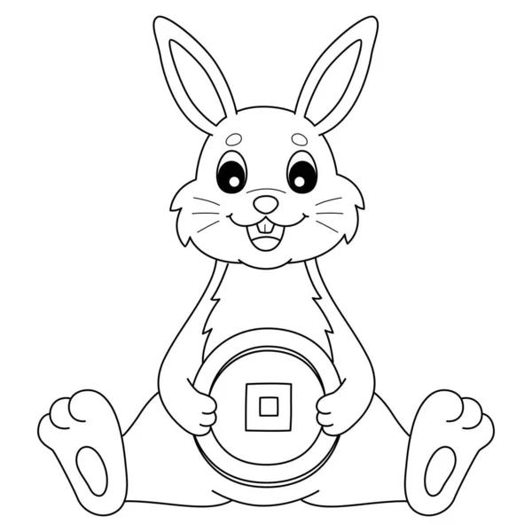 Cute Funny Coloring Page Rabbit Holding Coin Provides Hours Coloring — Stock Vector